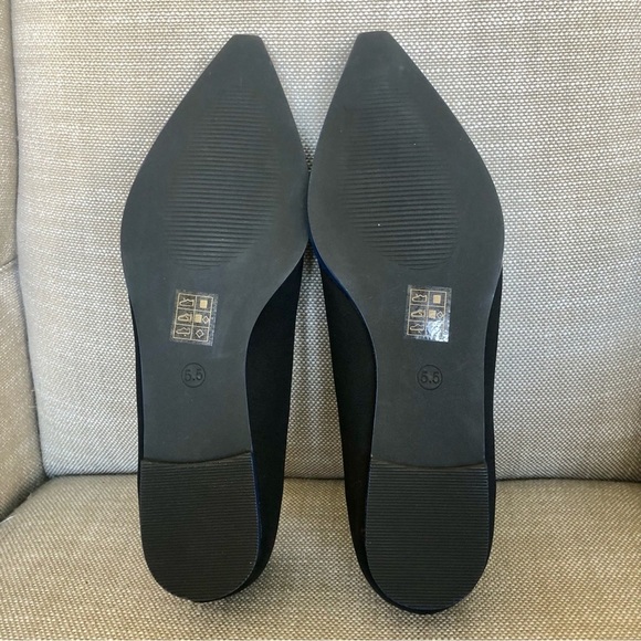 ASOS Flat Satin Pointed Toe Shoes With Electric Blue Boarder Around Sole. - Picture 10 of 10